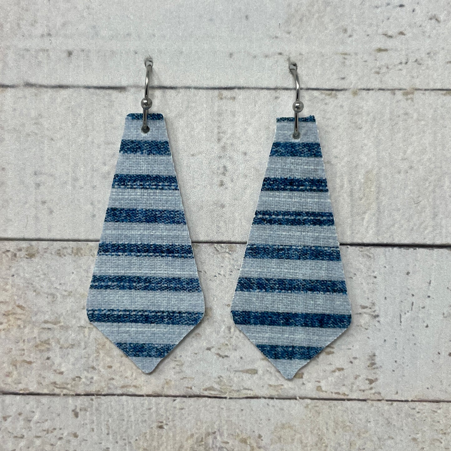 Blue Striped Fabric Tie Earrings