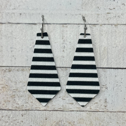 Black & White Striped Fabric Tie Earrings