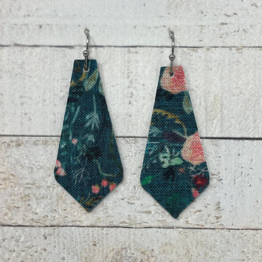 Teal Floral Fabric Tie Earrings