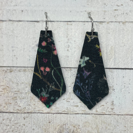 Black Floral Fabric Tie Earrings