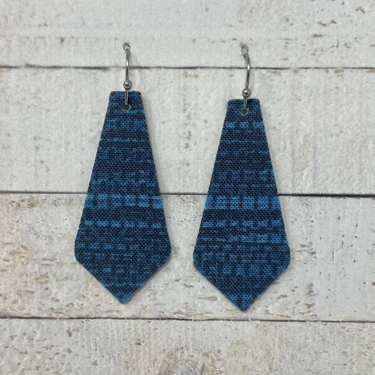 Blue Grasscloth Fabric Tie Earrings