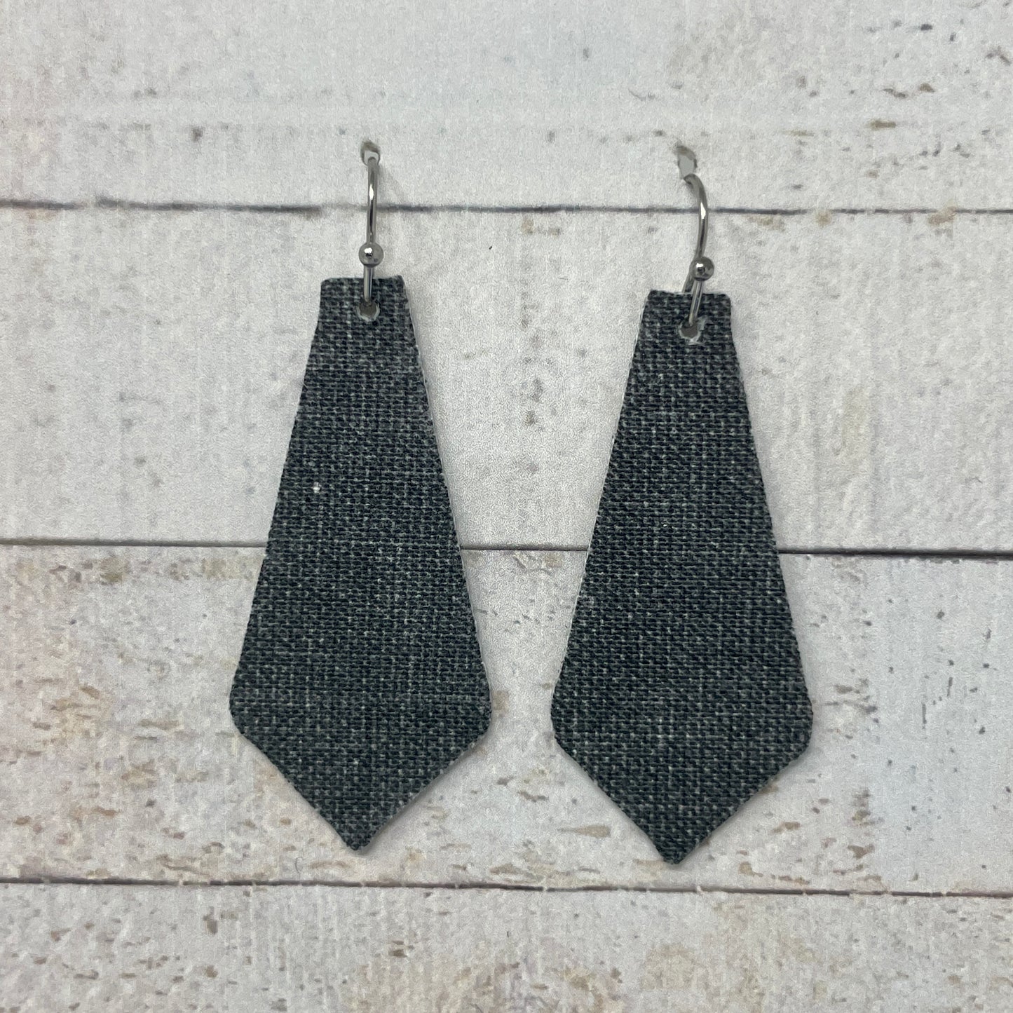 Distressed Gray Fabric Tie Earrings