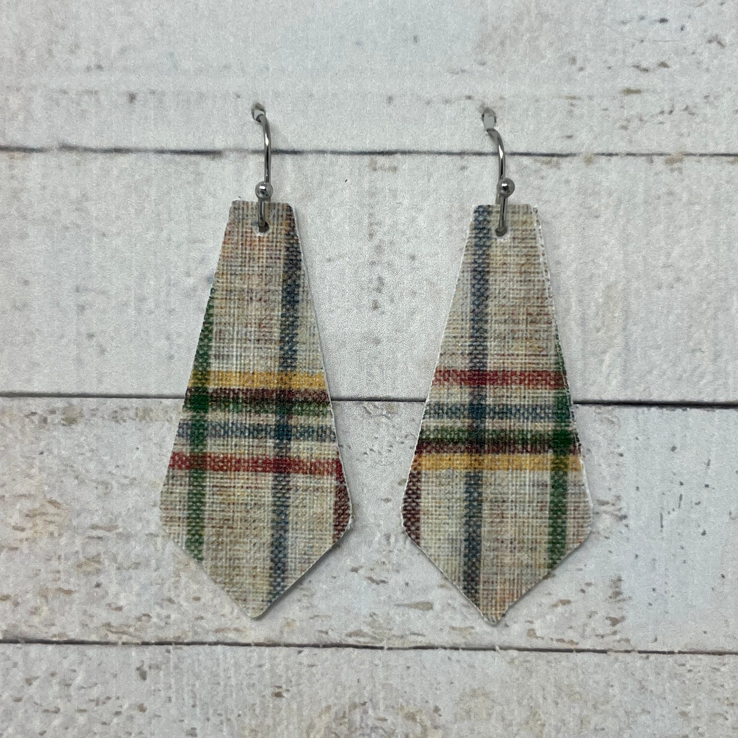 Tan Plaid Fabric Tie Earrings