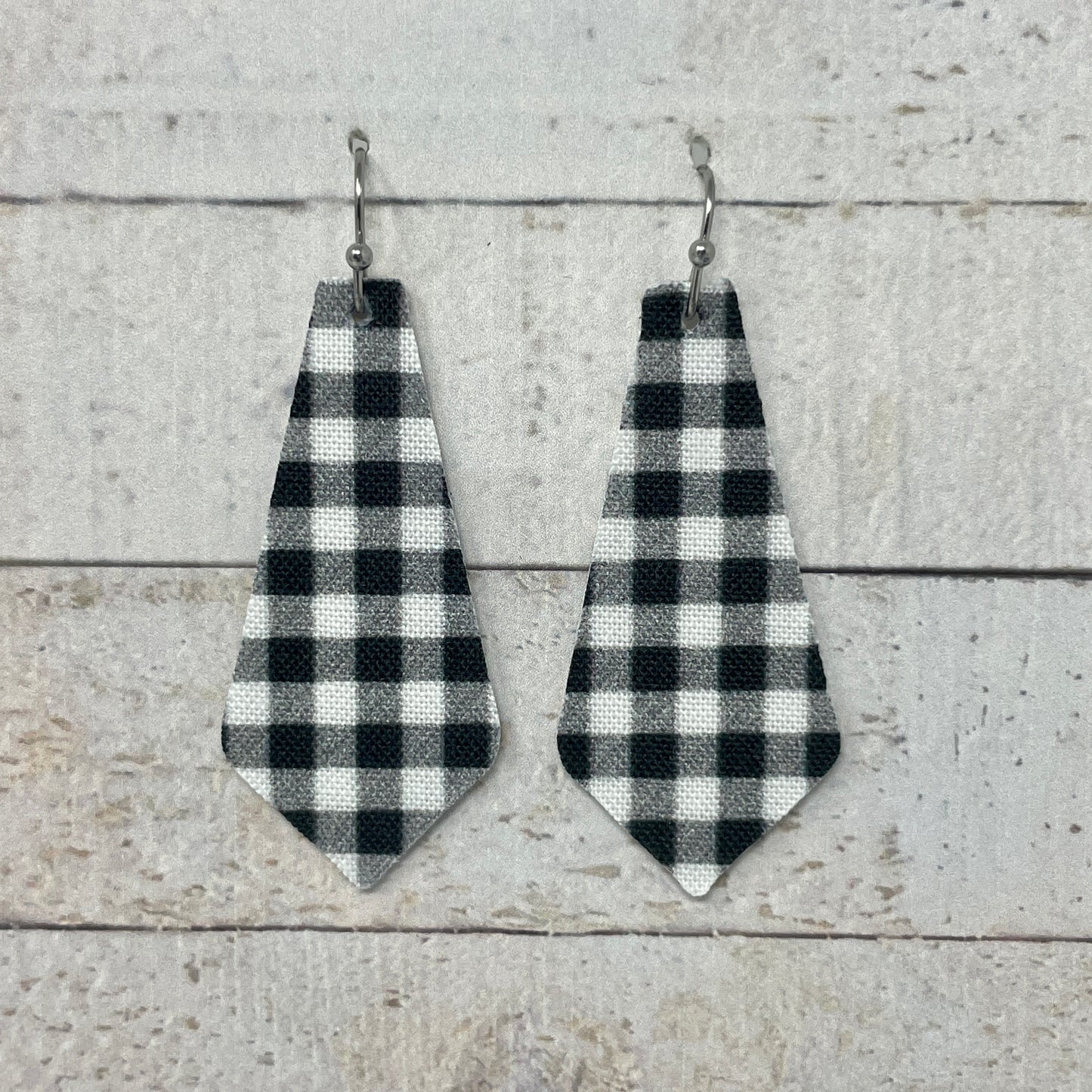 Black & White Plaid Fabric Tie Earrings