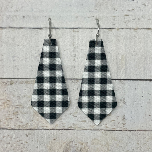 Black & White Plaid Fabric Tie Earrings