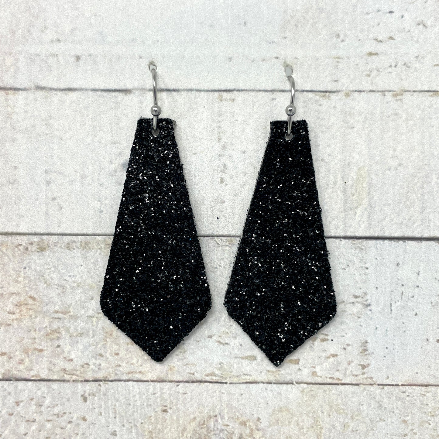 Black Glitter Fabric Tie Earrings