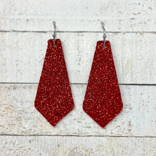 Red Glitter Fabric Tie Earrings