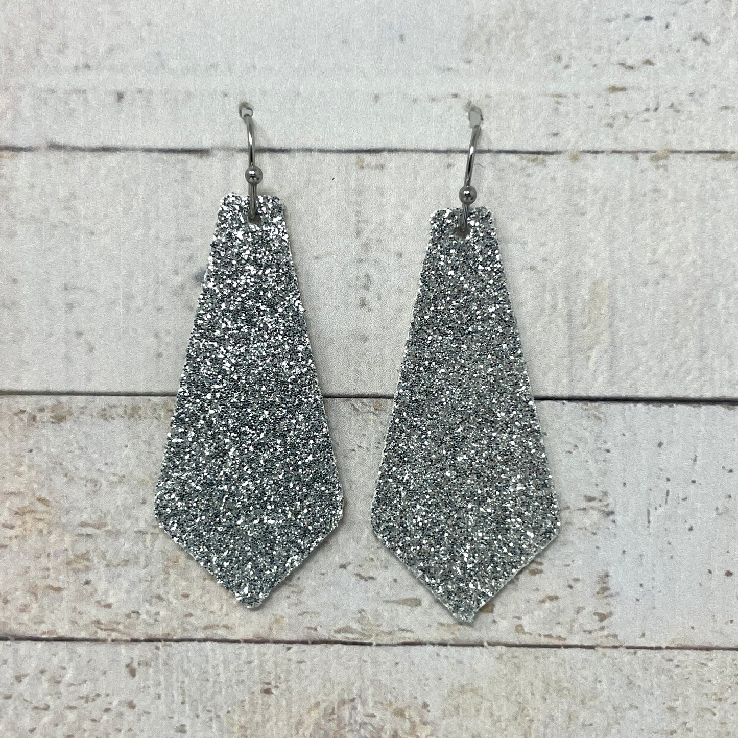 Silver Glitter Fabric Tie Earrings