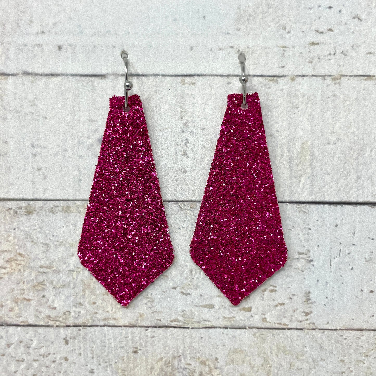 Hot Pink Glitter Fabric Tie Earrings