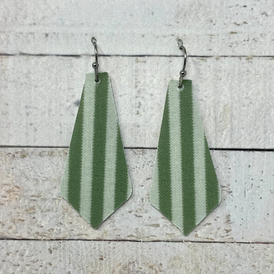 Sage Green Striped Fabric Tie Earrings