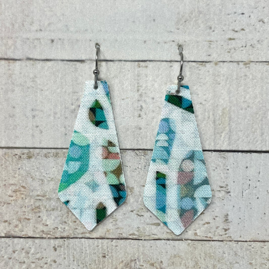 Blue Kaleidoscope Fabric Tie Earrings