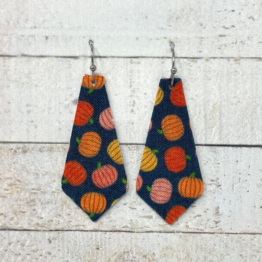 Pumpkins on Navy Fabric Tie Earrings