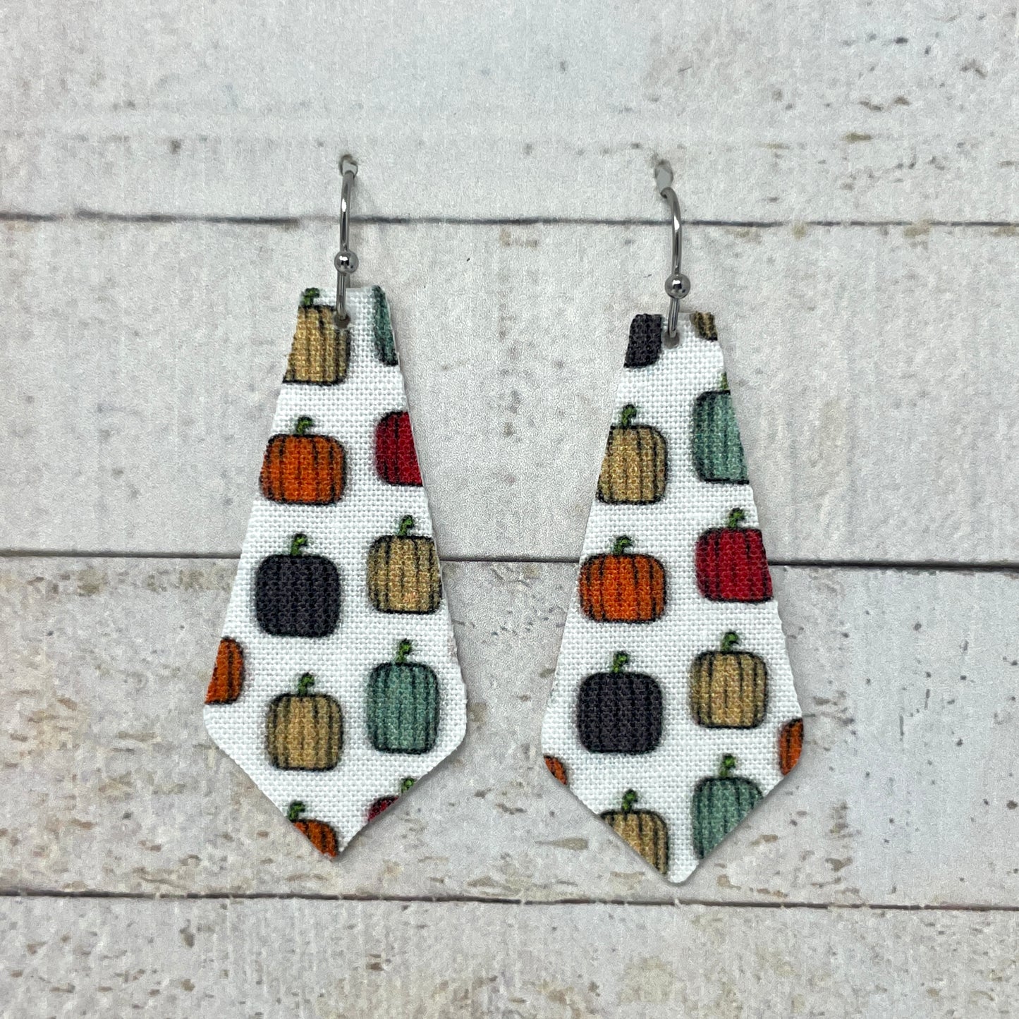 Pumpkins on White Fabric Tie Earrings