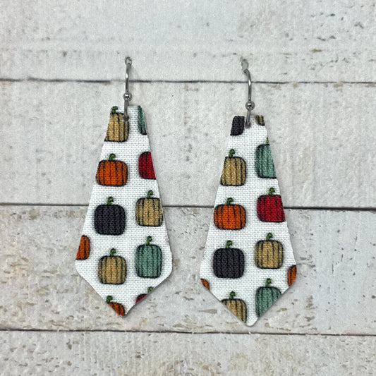 Pumpkins on White Fabric Tie Earrings