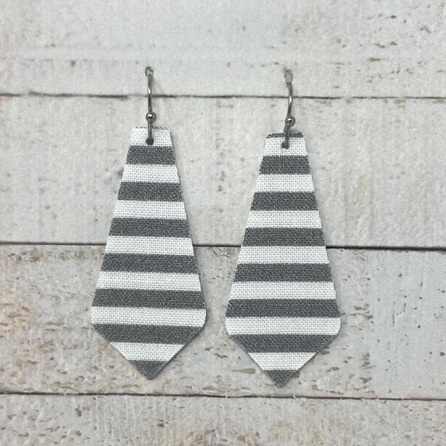 Gray & White Striped Fabric Tie Earrings