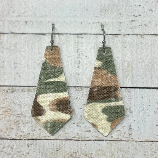 Tan & Brown Camouflage Fabric Tie Earrings