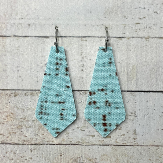 Light Blue & Brown Speckled Fabric Tie Earrings