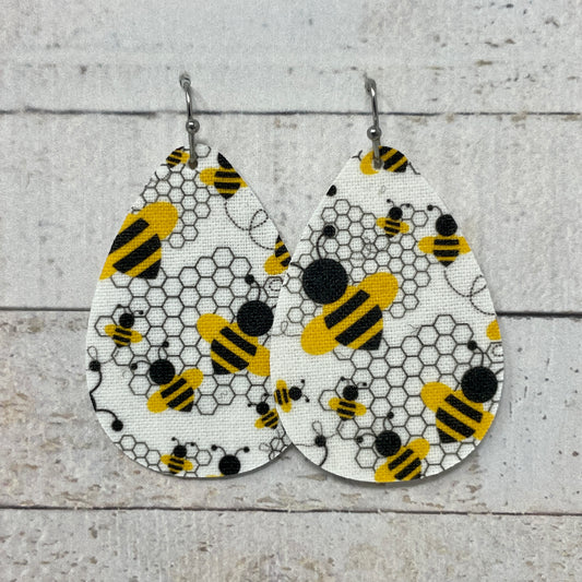 Bee Fabric Teardrop Earrings