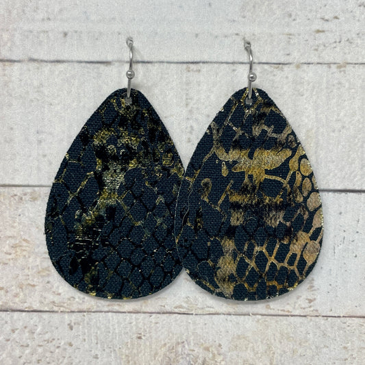 Black & Gold Foil Fabric Teardrop Earrings