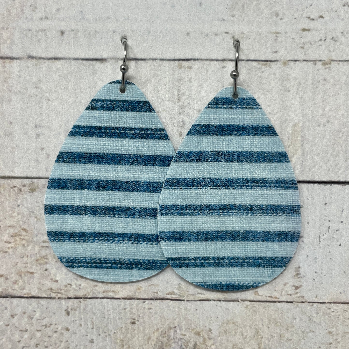 Blue Striped Fabric Teardrop Earrings