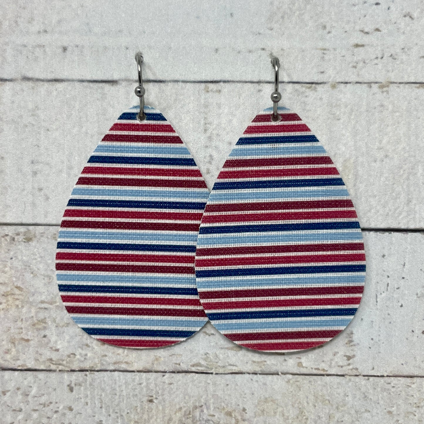 Red, White & Blue Striped Fabric Teardrop Earrings