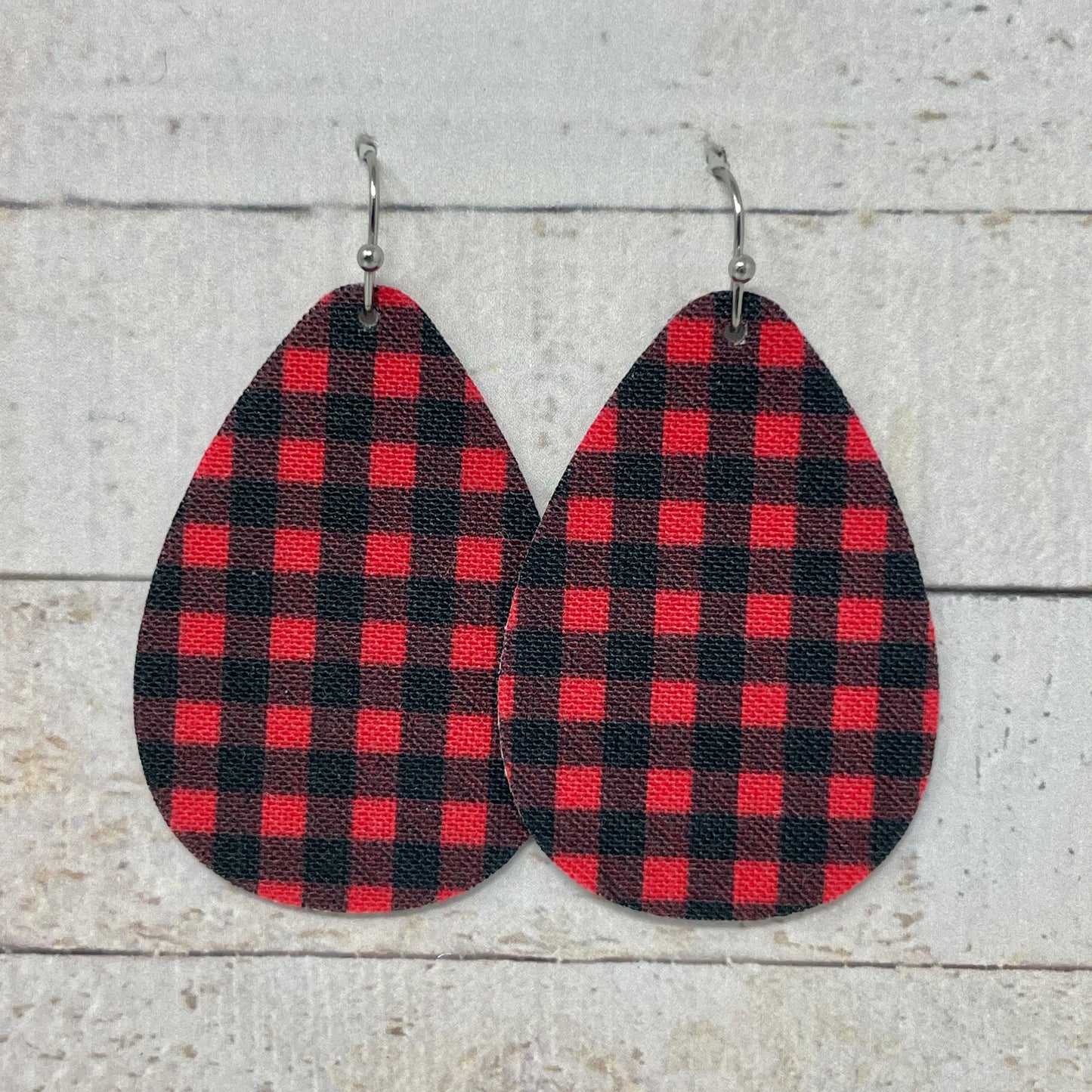 Buffalo Plaid Fabric Teardrop Earrings