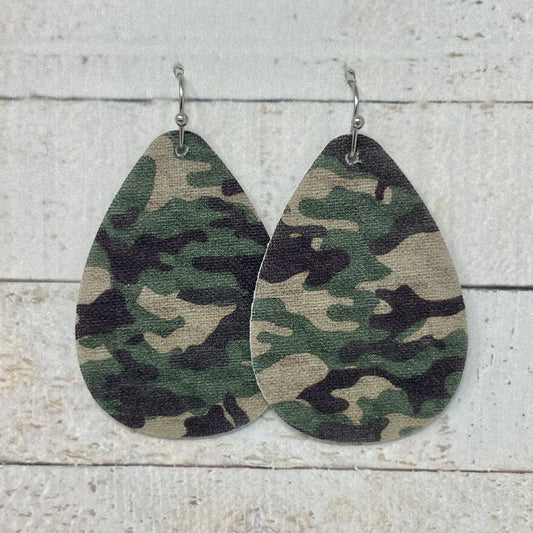 Camouflage Fabric Teardrop Earrings