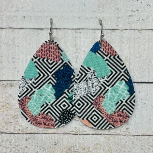 Abstract Fabric Teardrop Earrings