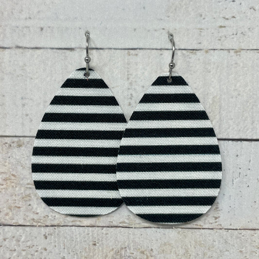 Black & White Striped Fabric Teardrop Earrings