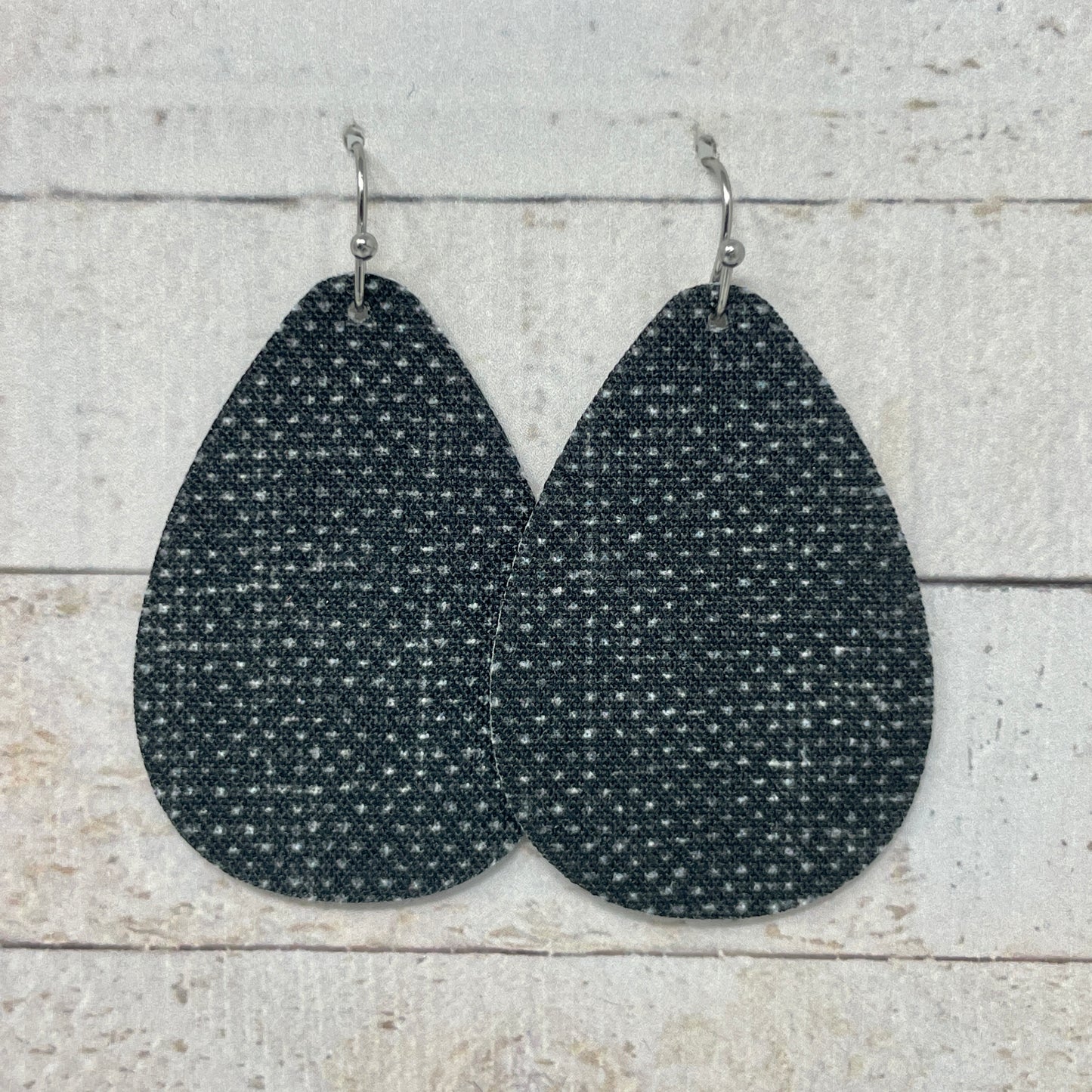 Distressed Black Fabric Teardrop Earrings