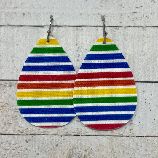 Rainbow Striped Fabric Teardrop Earrings