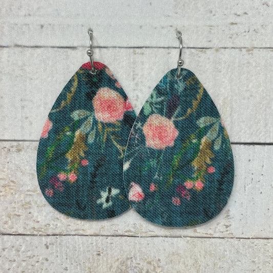 Teal Floral Teardrop Earrings