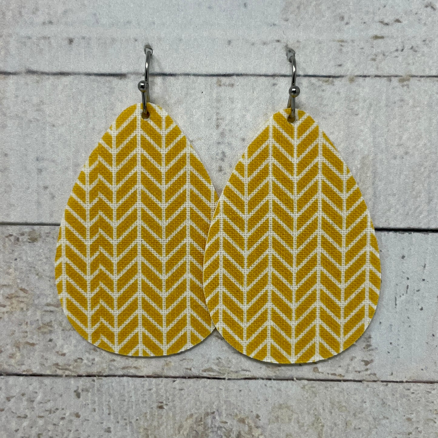 Mustard Herringbone Teardrop Earrings