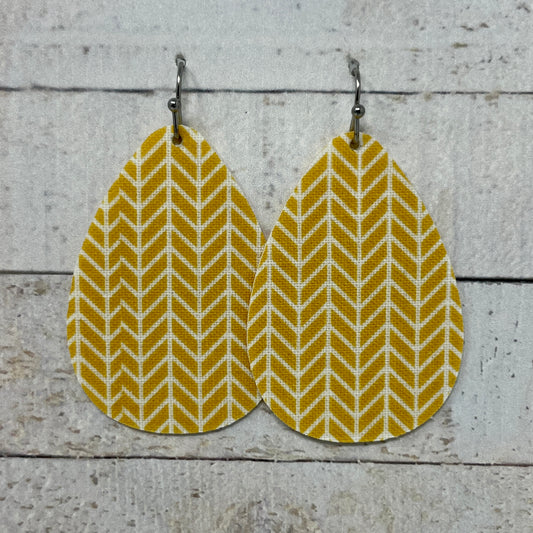 Mustard Herringbone Teardrop Earrings