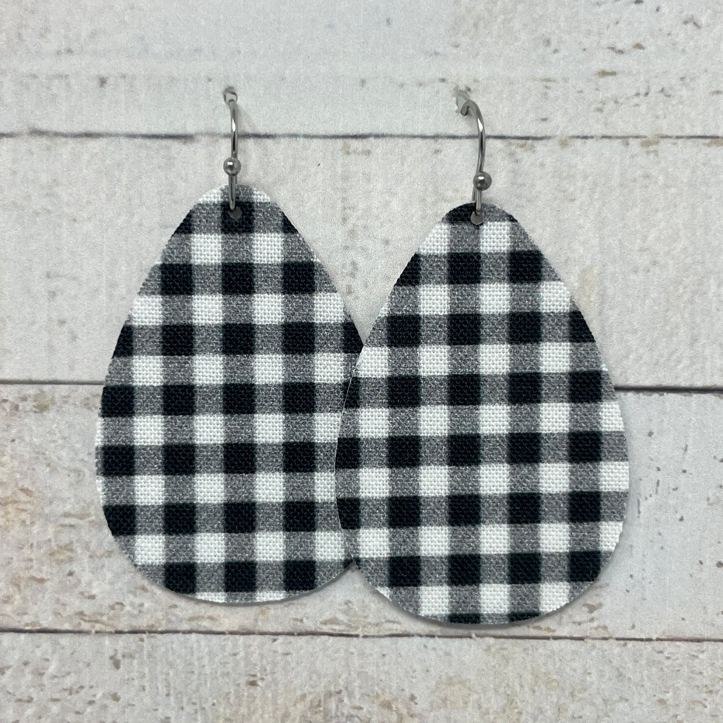 Black & White Plaid Teardrop Earrings