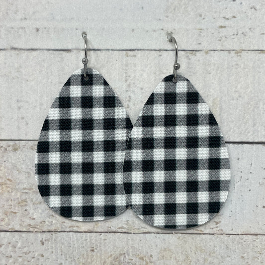 Black & White Plaid Teardrop Earrings