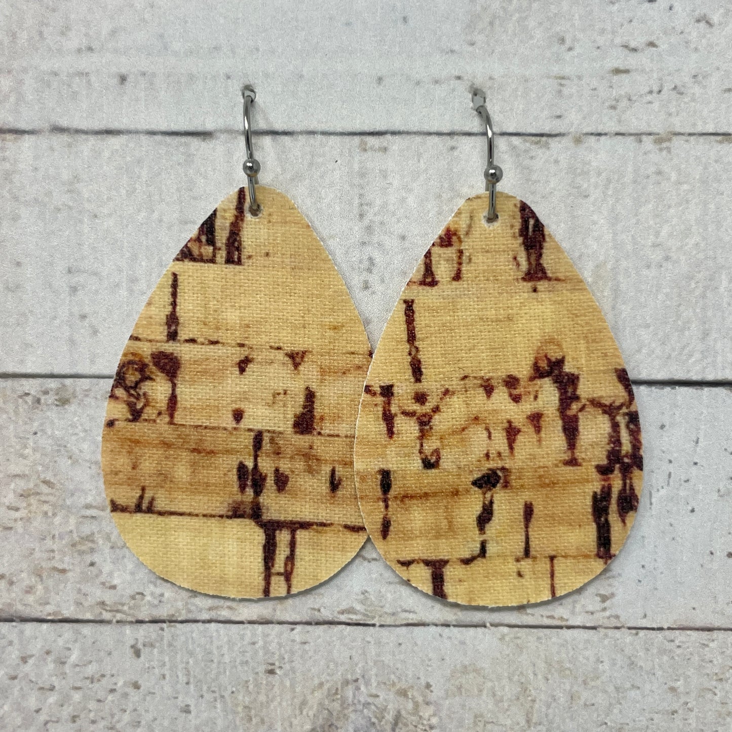 Cork Fabric Teardrop Earrings