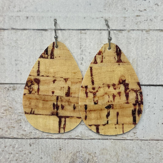 Cork Fabric Teardrop Earrings