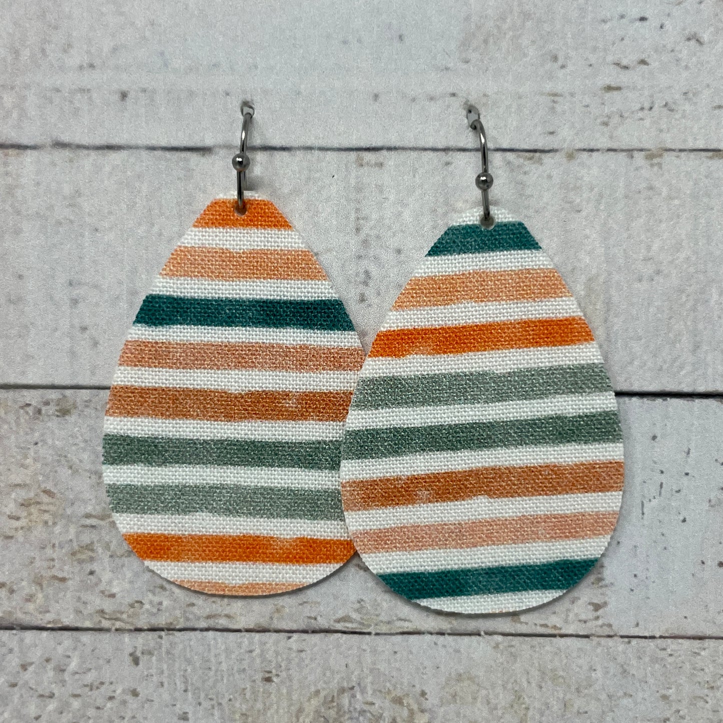 Spring Striped Fabric Teardrop Earrings