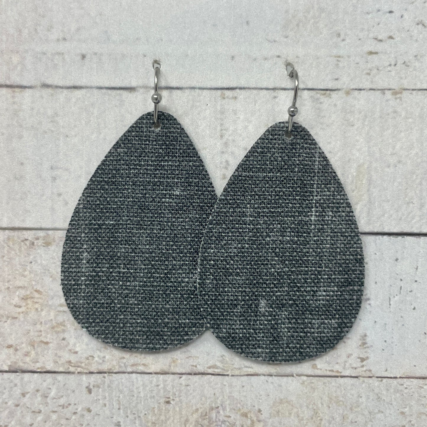 Distressed Gray Fabric Teardrop Earrings