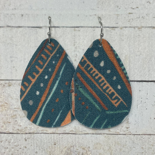 Teal Boho Fabric Teardrop Earrings