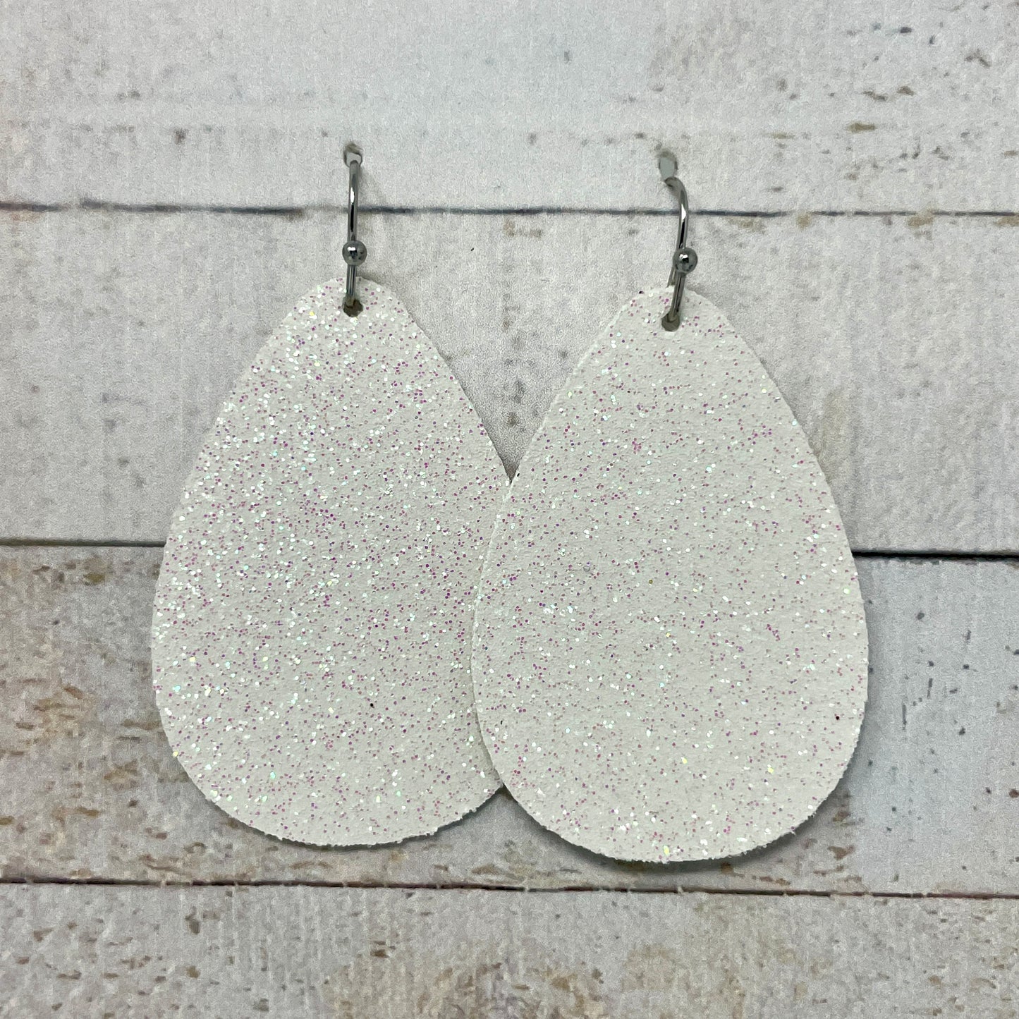 White Glitter Fabric Teardrop Earrings