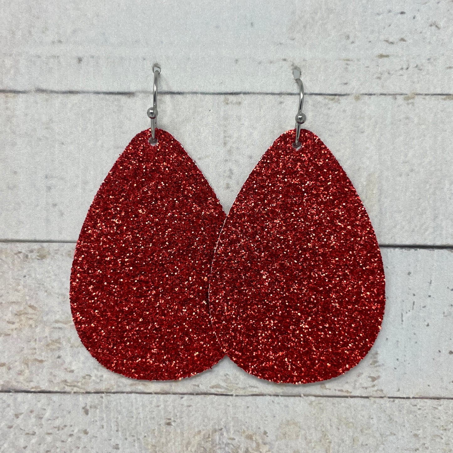 Red Glitter Fabric Teardrop Earrings