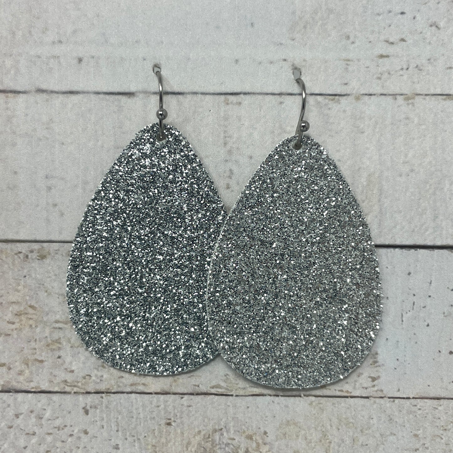 Silver Glitter Fabric Teardrop Earrings