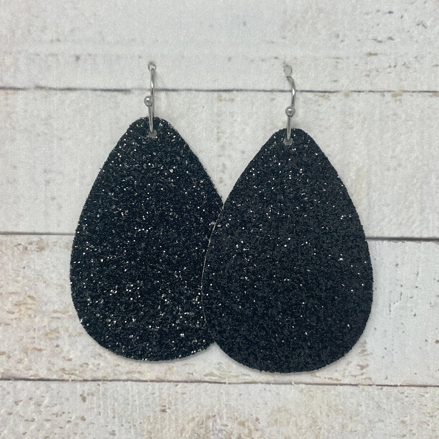 Black Glitter Fabric Teardrop Earrings