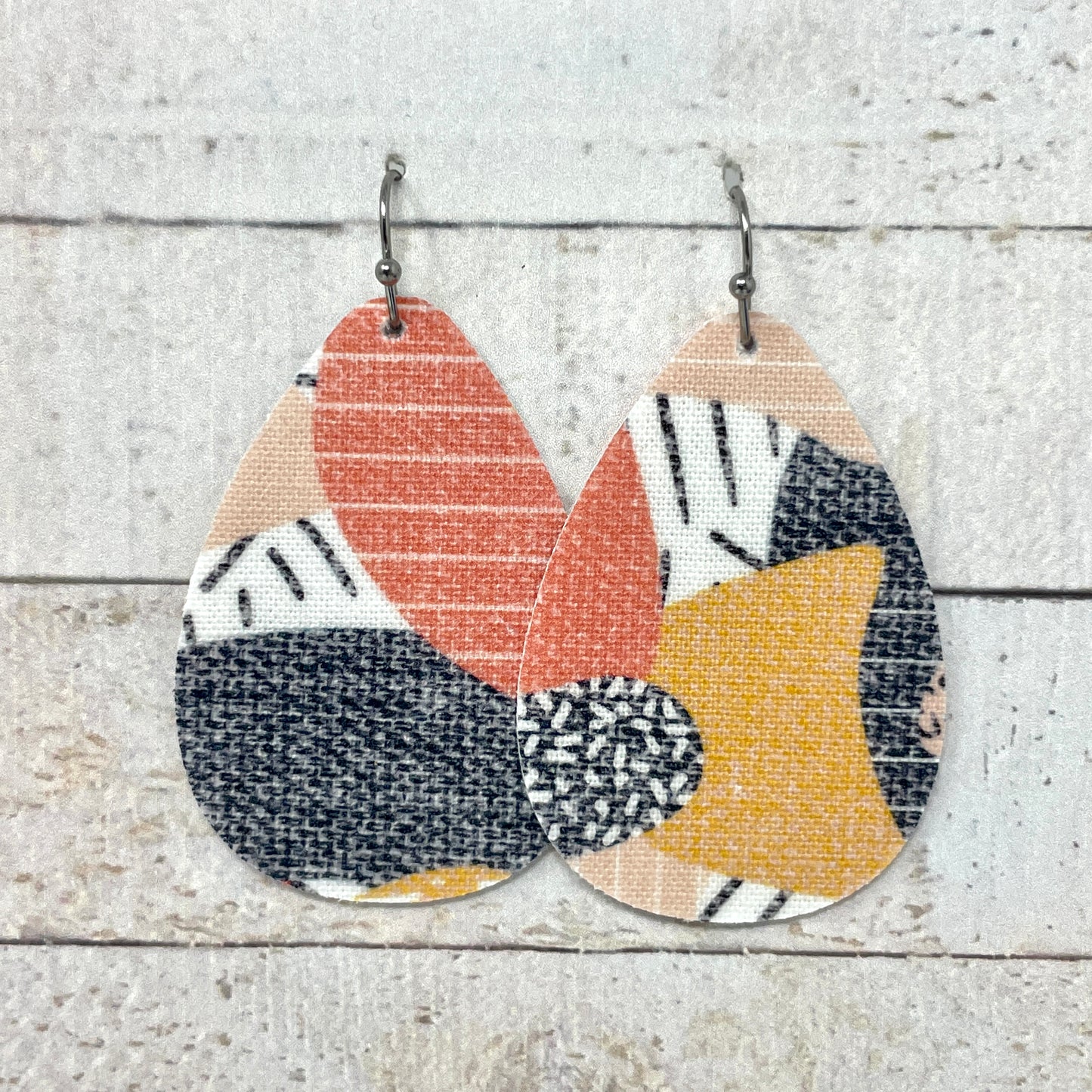 Peachy Boho Lined Fabric Teardrop Earrings