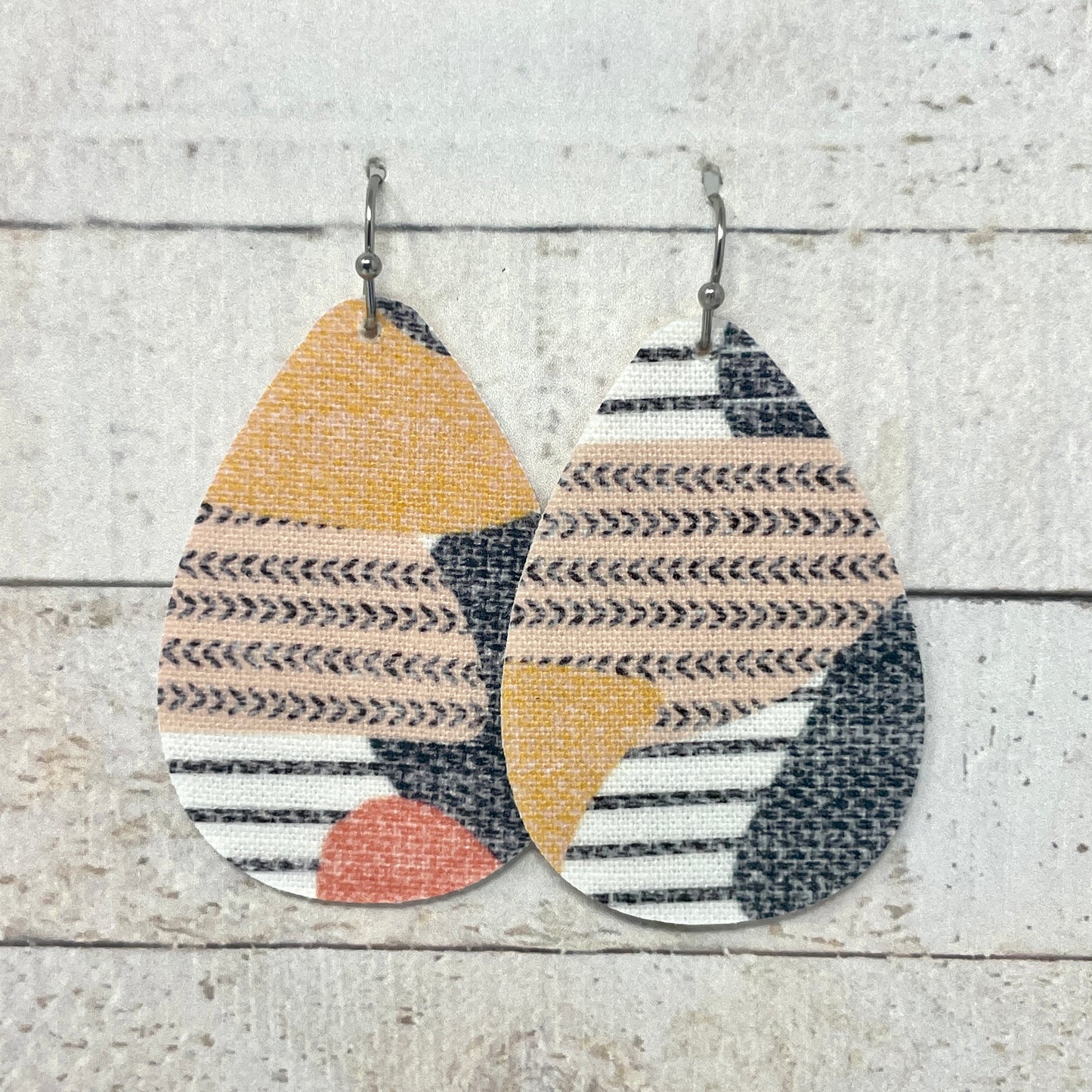 Peachy Boho Striped Fabric Teardrop Earrings