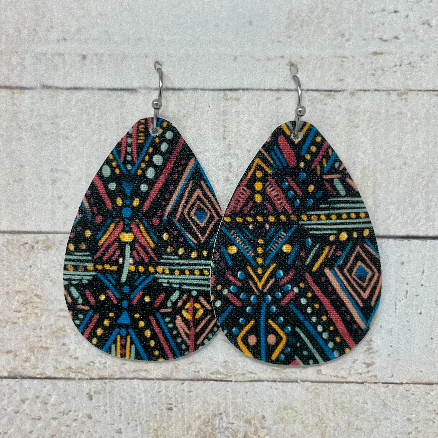 Summer Boho Black Small Scale Fabric Teardrop Earrings