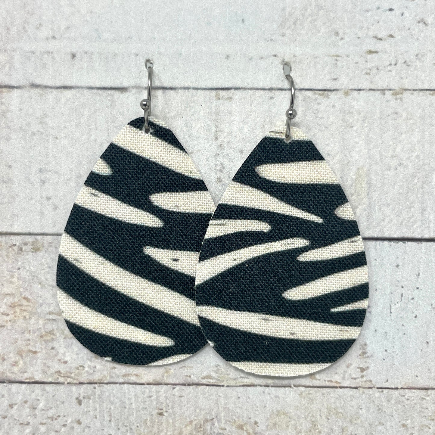 Black & Ivory Fabric Teardrop Earrings