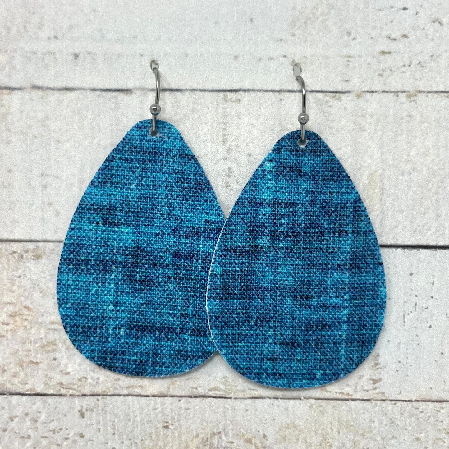 Bright Teal Fabric Teardrop Earrings